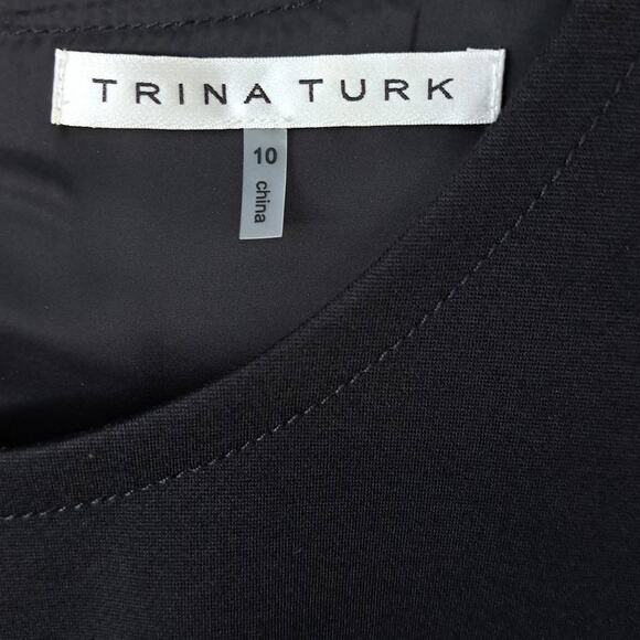 NWT Trina Turk Missy Black Ponte Sheath Dress Size 10 Leather Detail - Picture 7 of 14